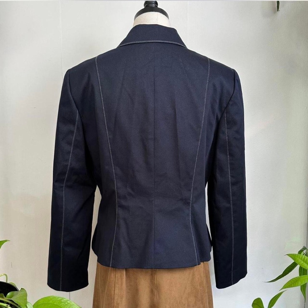 Tahari Arthur S. Levine Navy Blue Contrast Stitch Blazer Jacket 14P - Picture 3 of 7
